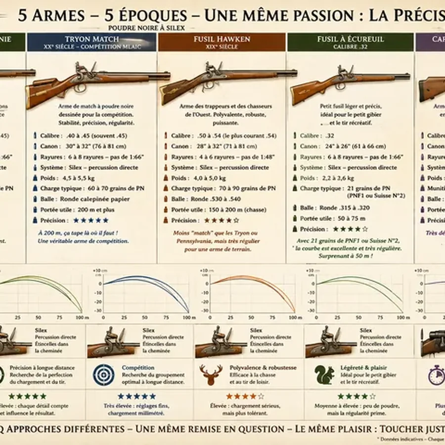 Cinq armes, cinq époques, une précision