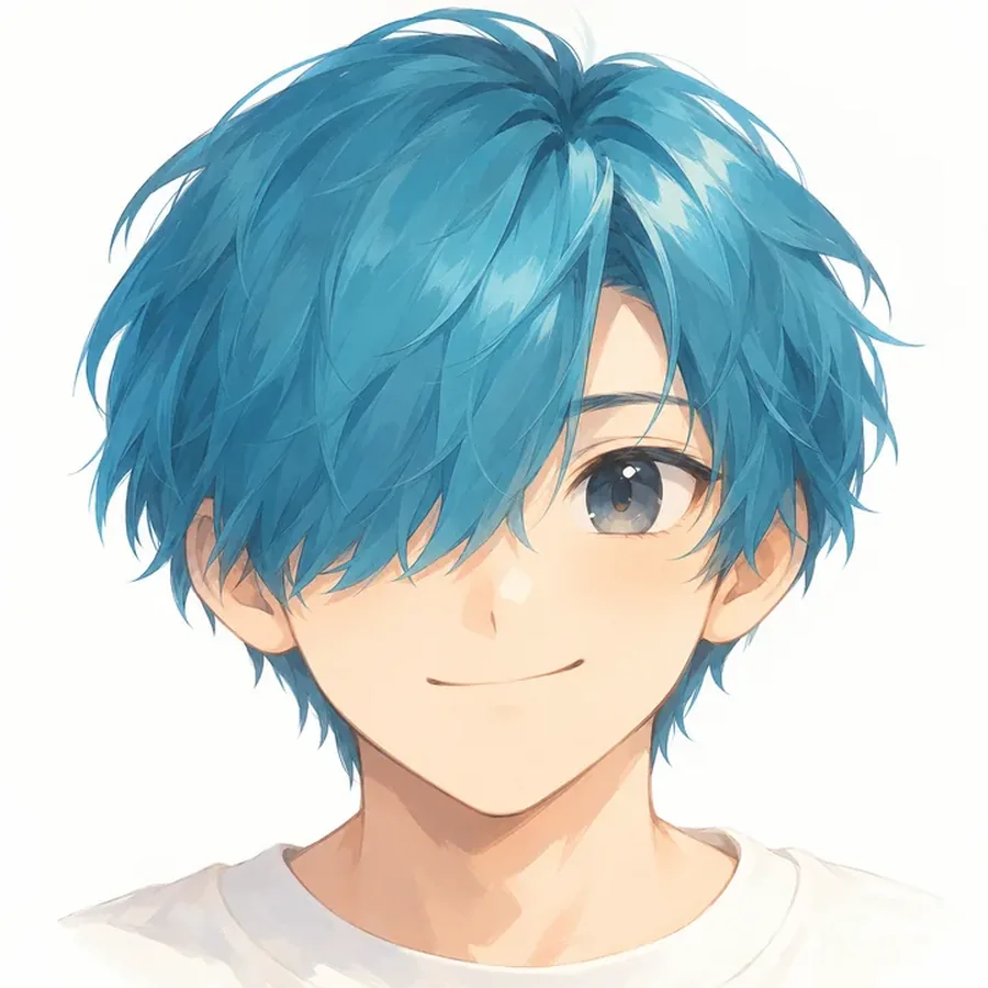青蓝发少年温柔肖像