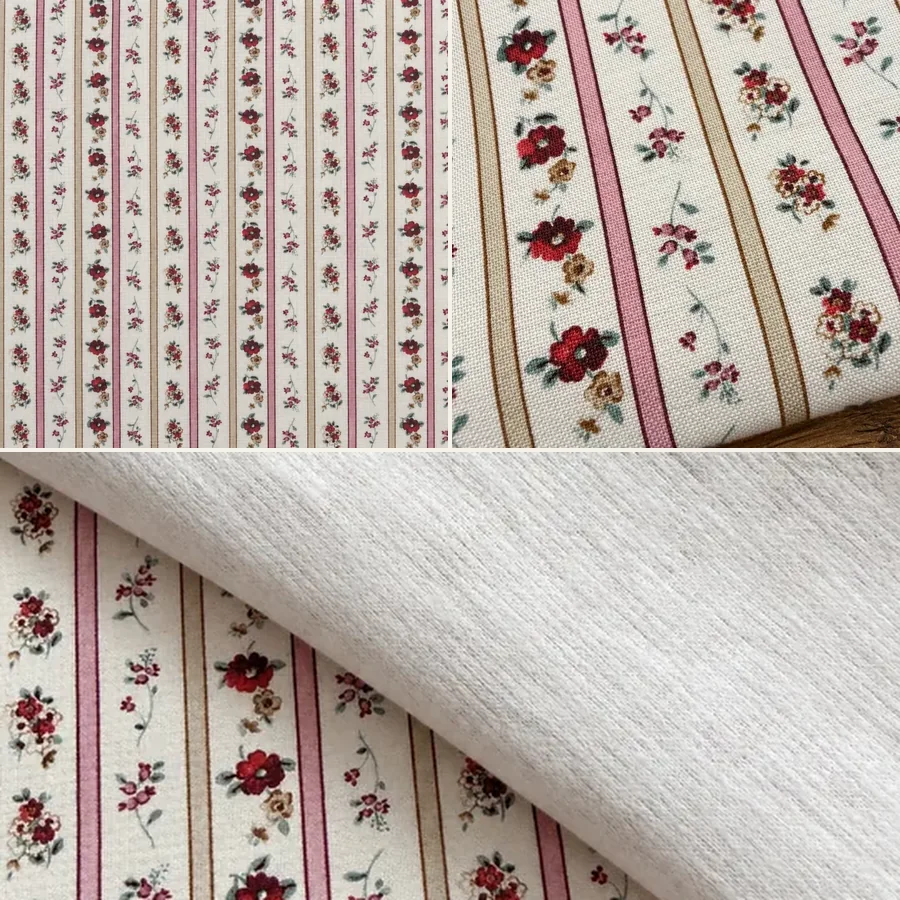Tela floral vintage a rayas mauve