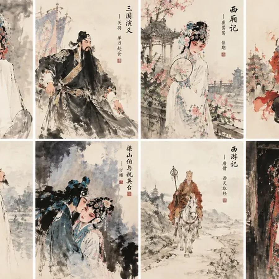戏曲传奇水墨八景