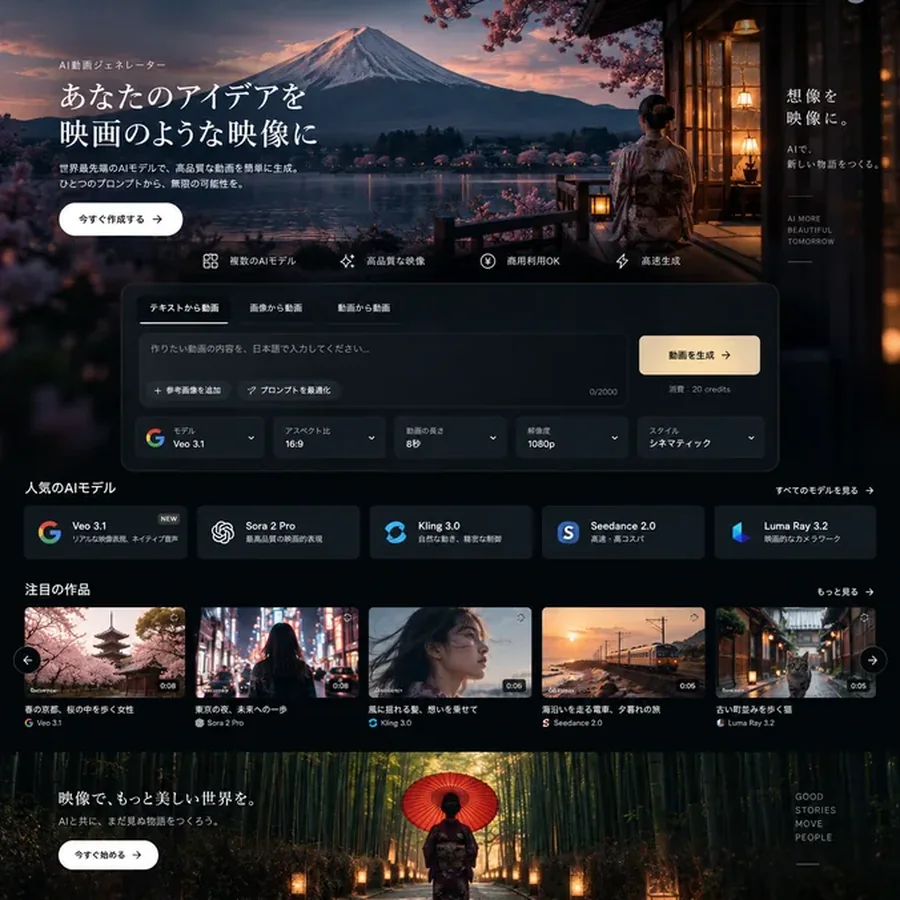 电影感日本风 AI 视频生成器界面