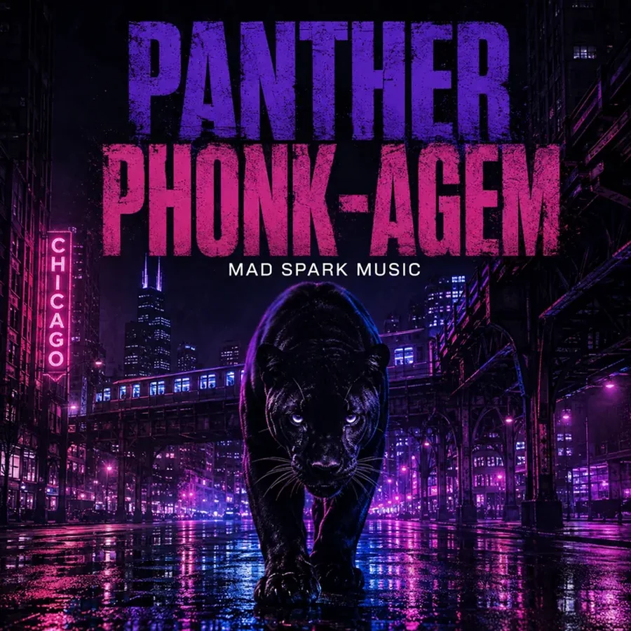 Generated image: Panther Phonk-agem in neon Chicago