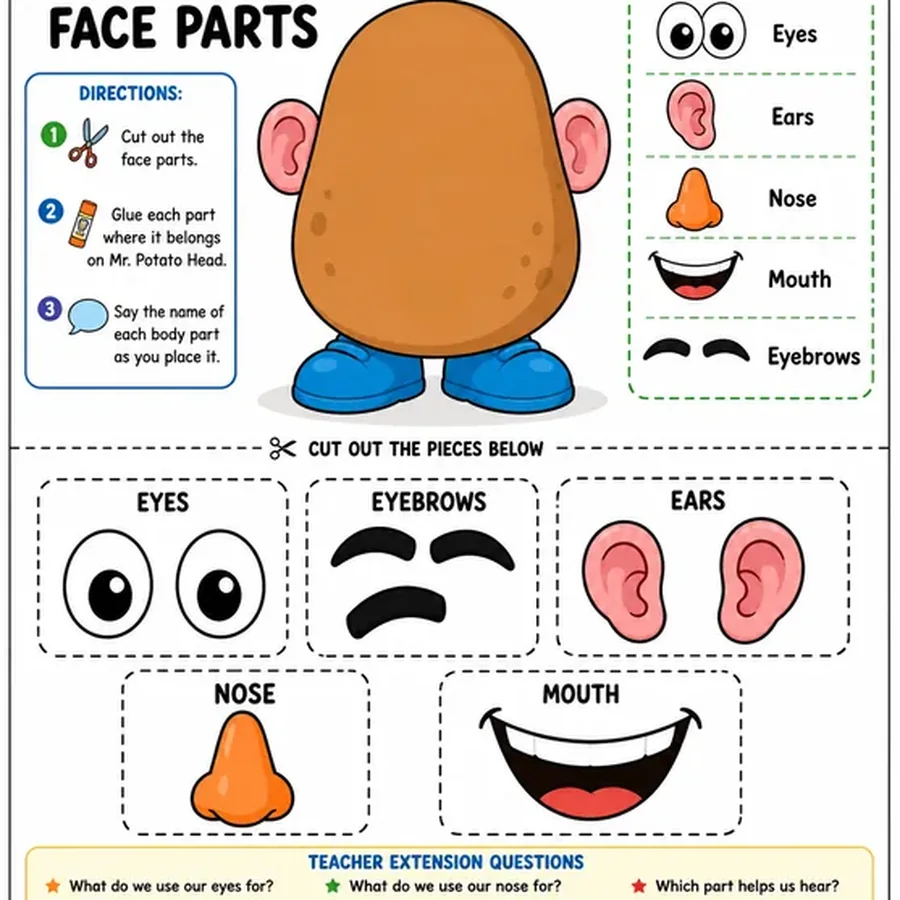 Mr. Potato Head Face Parts Worksheet