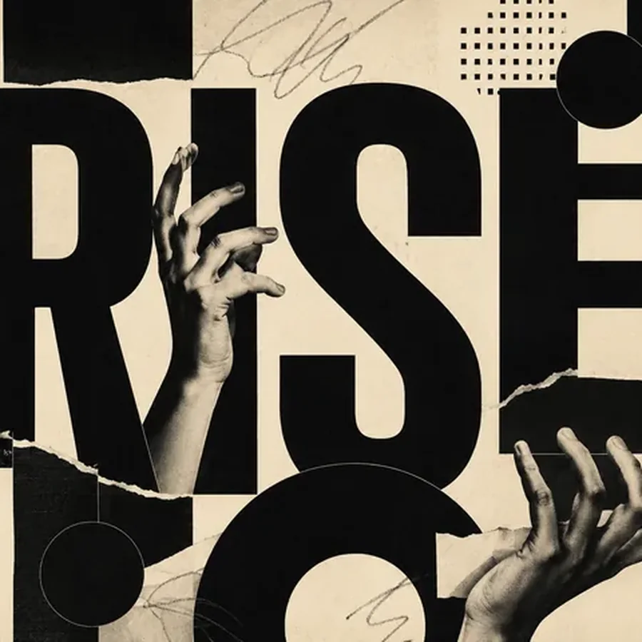 Rise: Hands Reaching Through Collage
