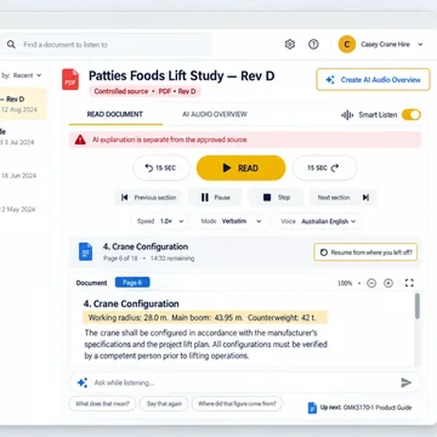 Listen to Documents product mockup