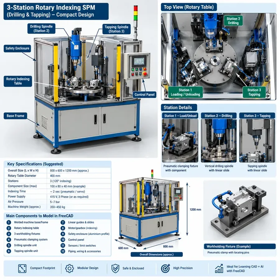 3-Station Rotary Indexing SPM Infographic