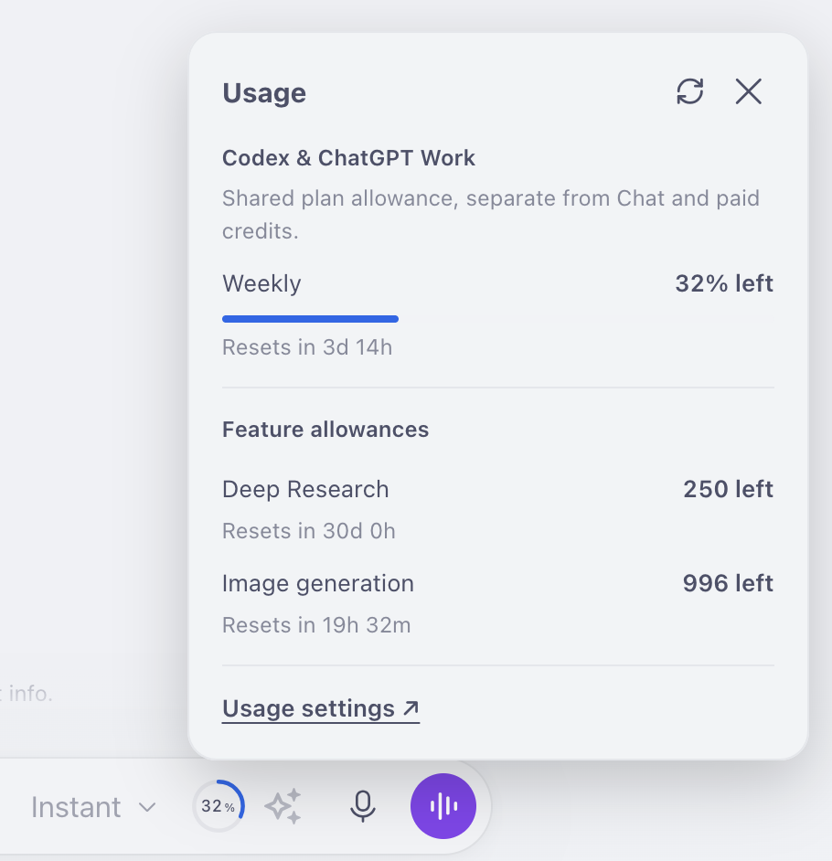 Superpower ChatGPT compact usage indicator
